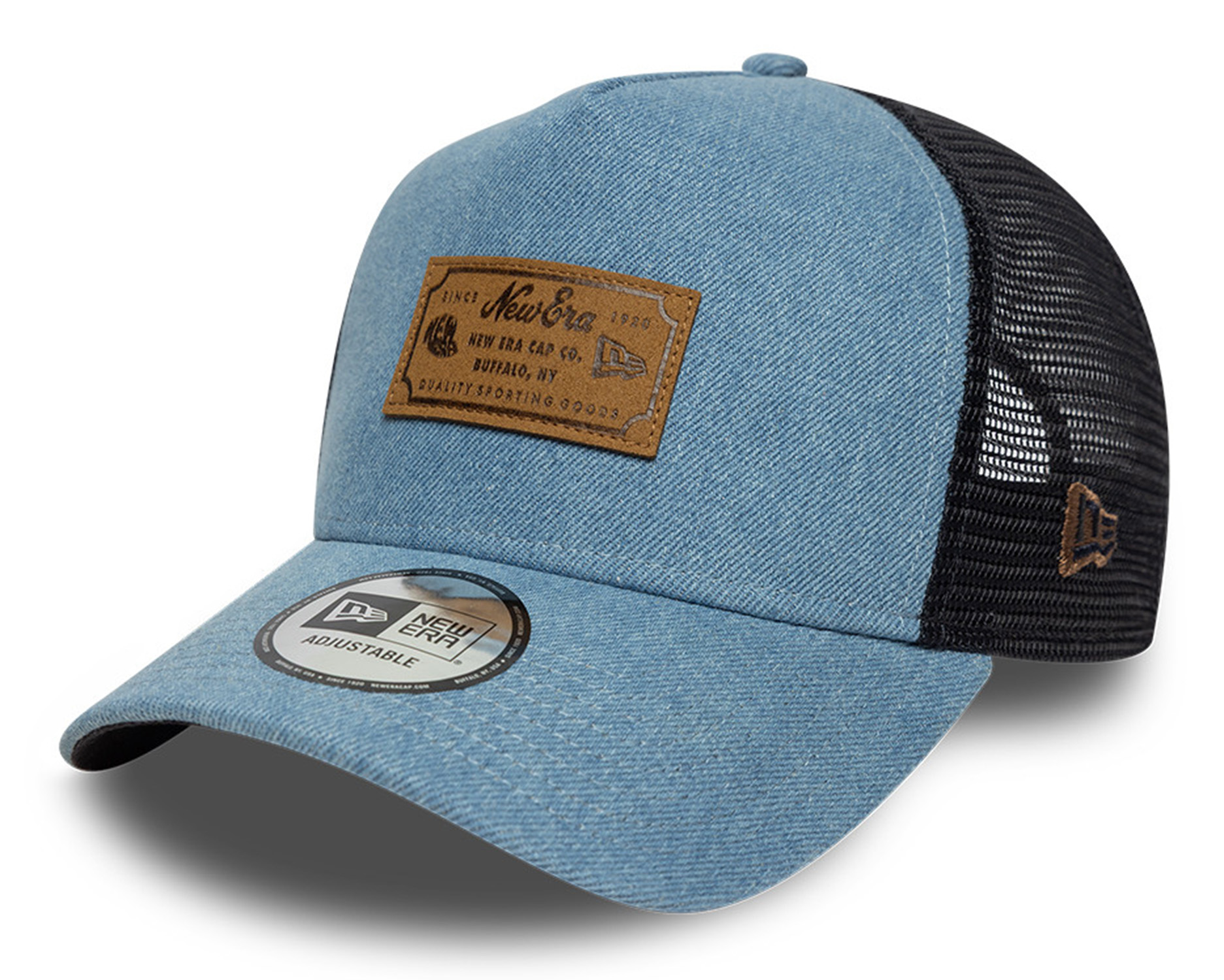 New Era Denim Leather Patch Trucker Cap Denim 26152