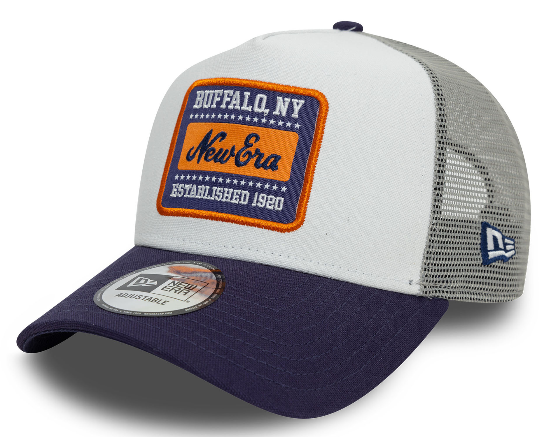 New Era Patch Canvas Trucker Cap White Navy 25124