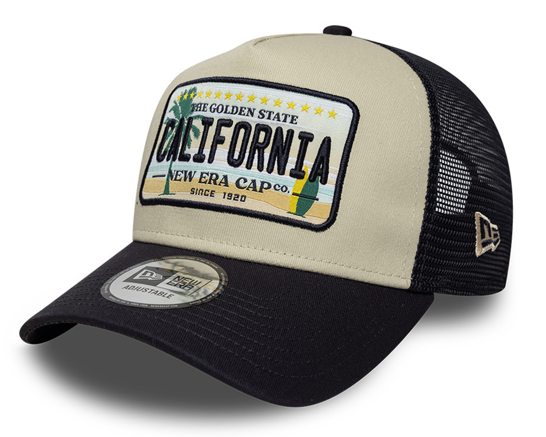 New Era Licence Plate Trucker Cap California Beige Navy 26181