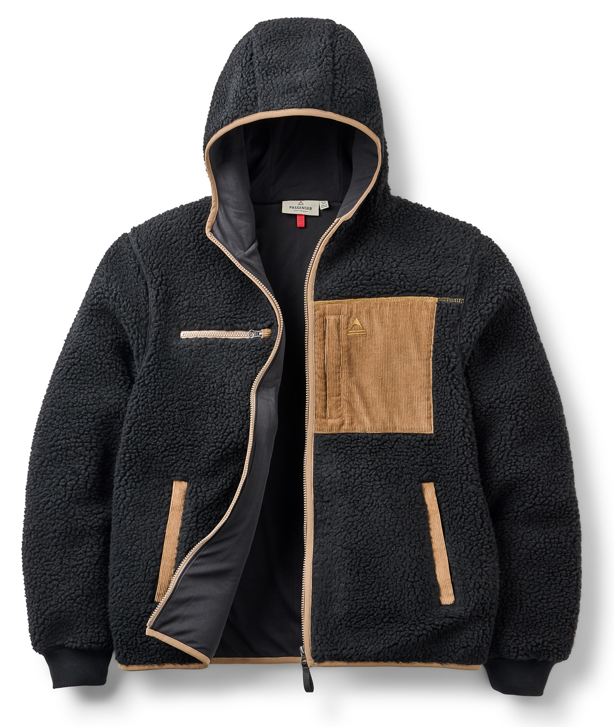 Passenger Trekker Hooded Deep Pile Sherpa Jacke Black 26654