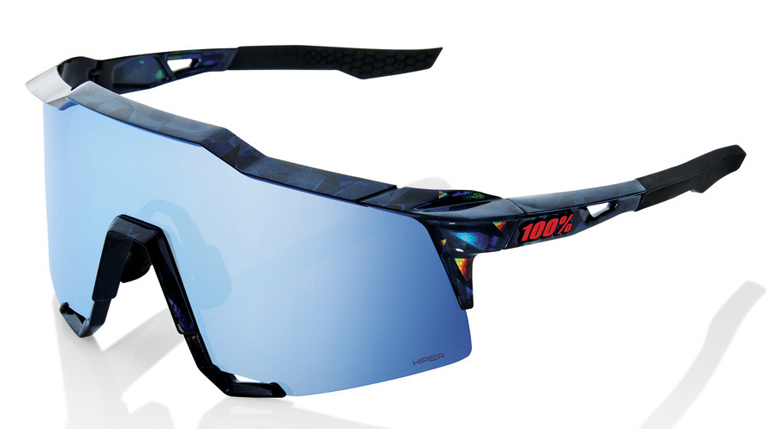 100% Speedcraft Black Holographic Hiper Blue Mirror Sonnenbrille