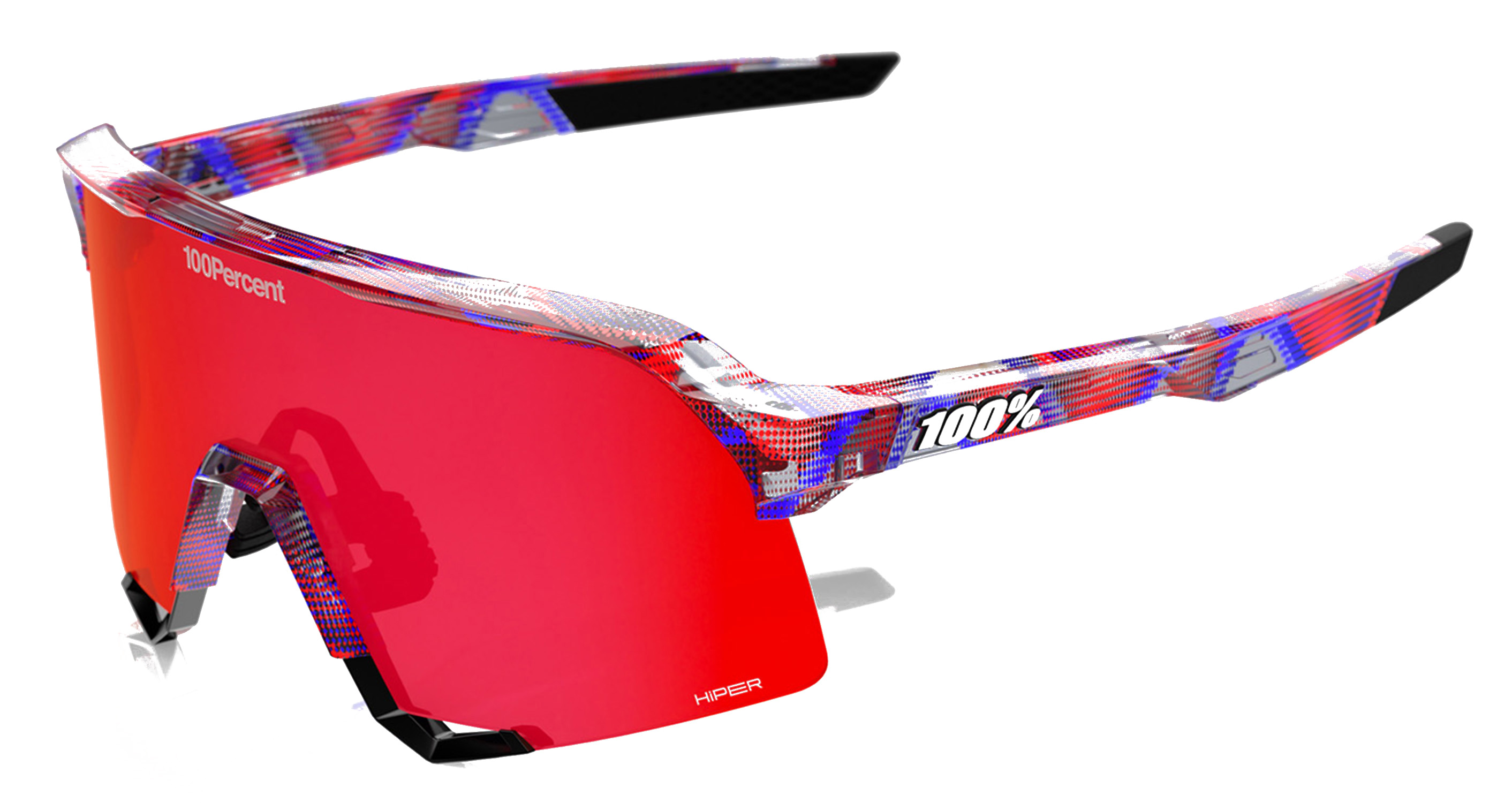 100% S3 FDJ Gloss Translucent Red Blue Hiper Fire Red Sonnenbrille 26043